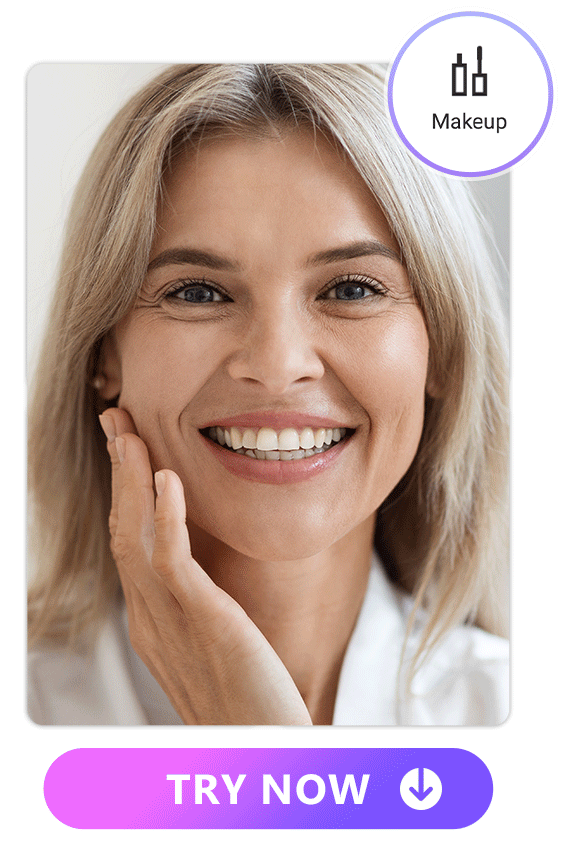 a UI image of a woman edited with Vivid Glam's Makeup feature to look younger